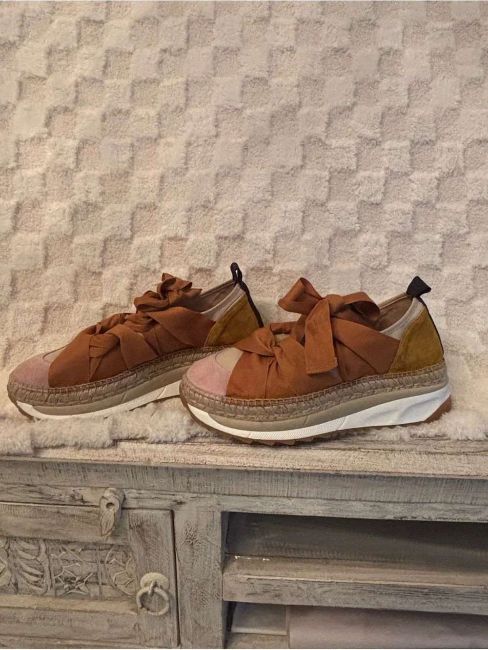 Free People Chapmin Espadrille Bow Slip-On Platform Sneakers in Rust and Blush